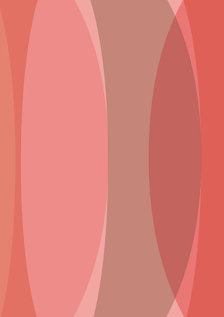 Abstraktes Bild mit sich überlappenden vertikalen Ovalen in verschiedenen Rot-, Rosa- und Brauntönen, die ein symmetrisches geometrisches Muster mit sanften Farbübergängen bilden.
