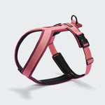 CLOUD7_ Das Y-1 Geschirr AKTIV Air-Mesh in Aubergine/Soft Rose ist ein rosa-schwarzes, ergonomisches Hundegeschirr mit einer Kunststoffschnalle und einem Metallring, das für sichere, atmungsaktive und bequeme Spaziergänge mit Ihrem Vierbeiner entwickelt wurde.