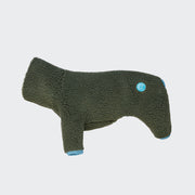 Olive Hundepullover „Windspiel Cornwall Teddy“ mit blauem Rand und Logo an der Seite.