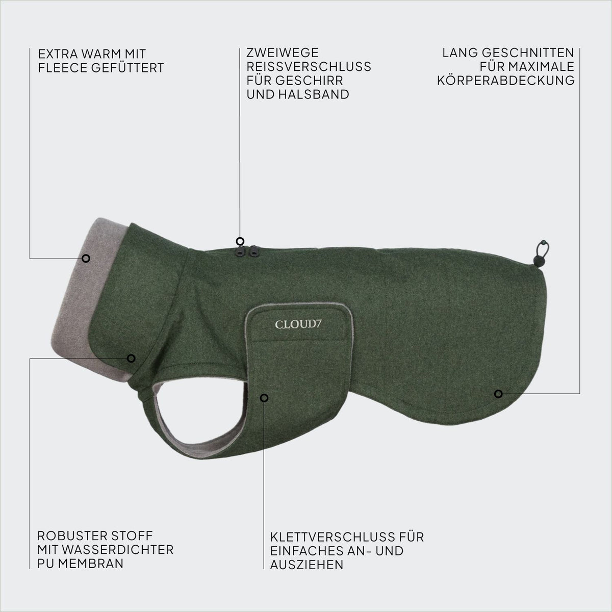 Hundemantel Brooklyn Long Flannel Fern Green