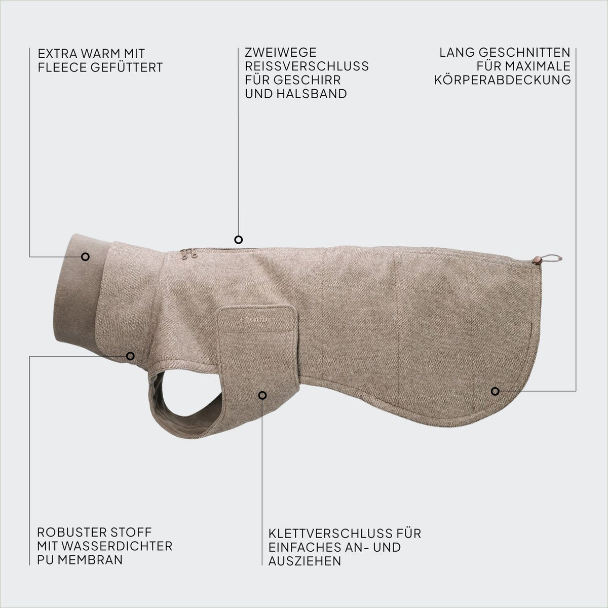 Hundemantel Brooklyn Long Tweed Beige