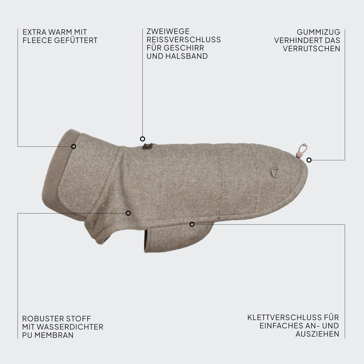 Hundemantel Dackel Brooklyn Tweed Beige