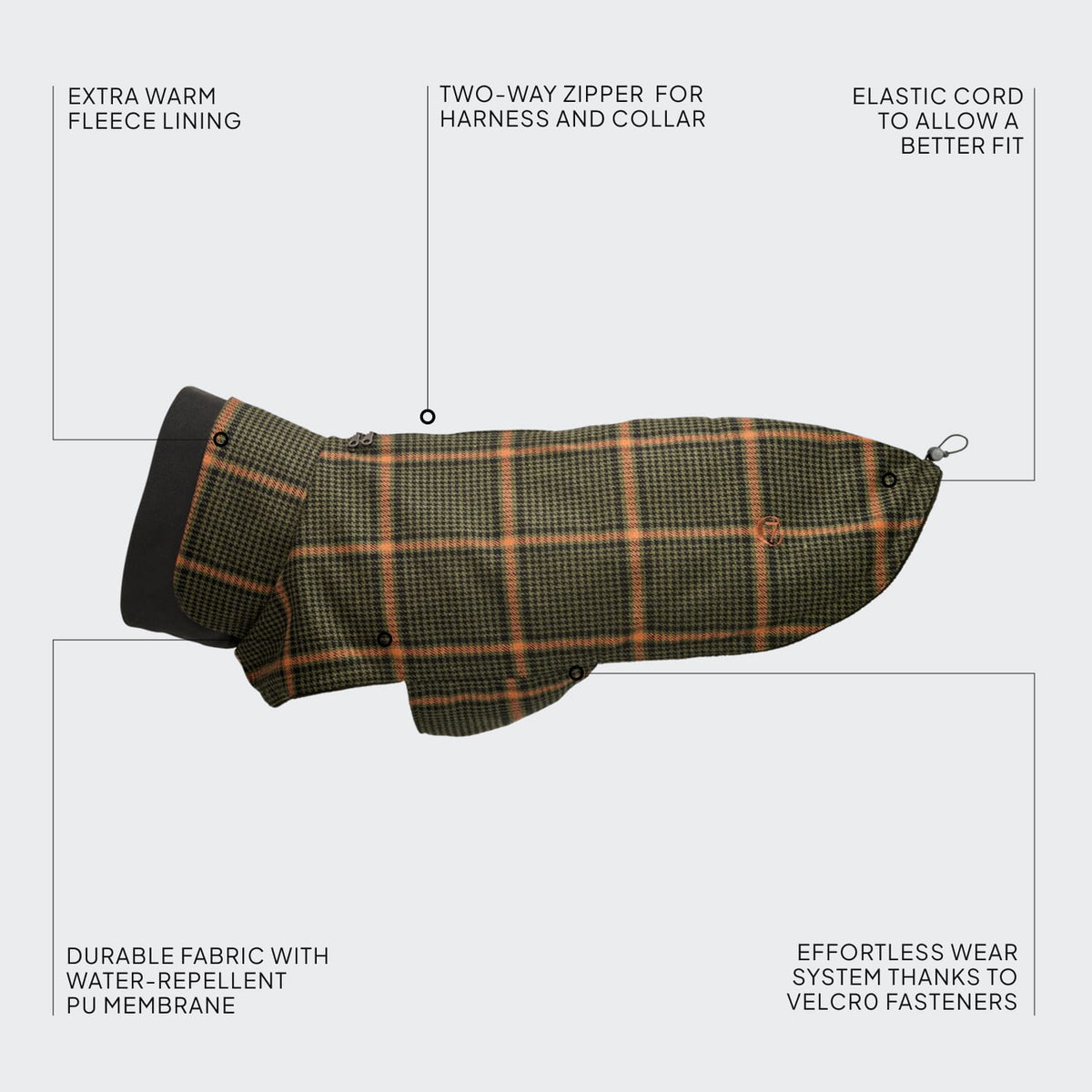 Dachshund Coat Brooklyn Flannel Tartan Green
